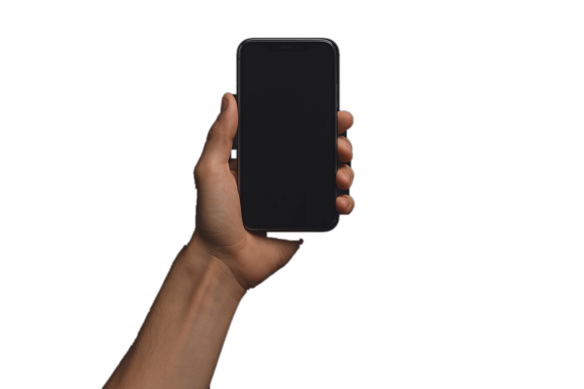 Une main tient l'app OLA sur fond charbon