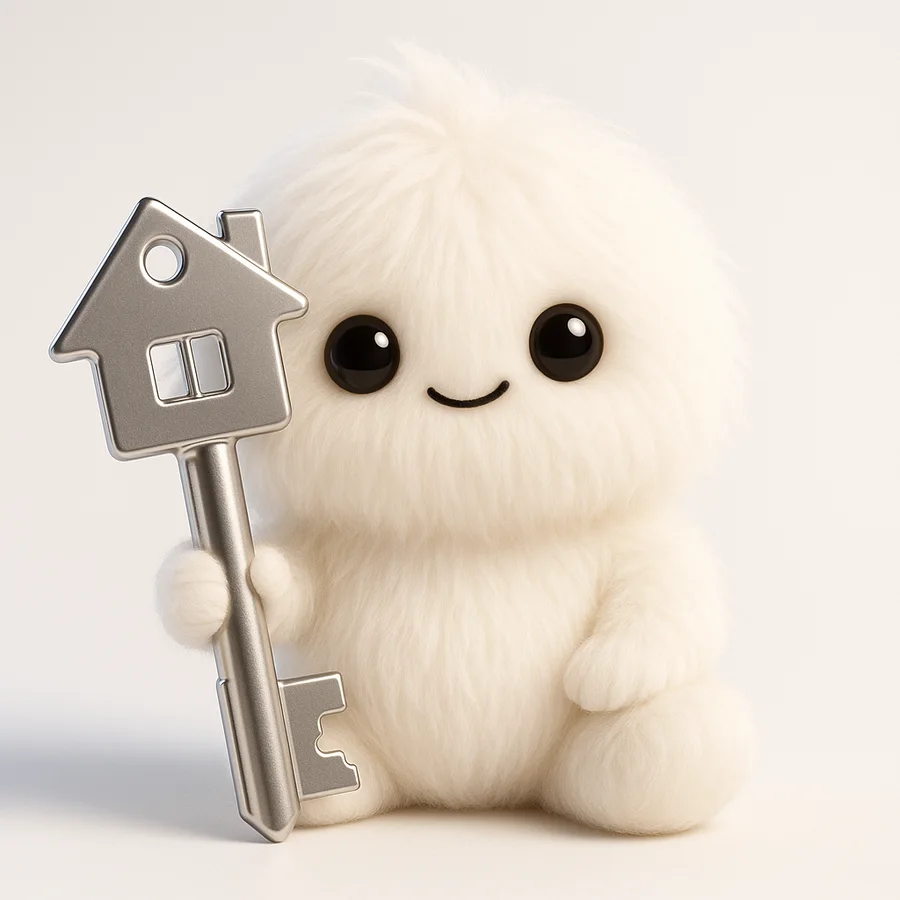 La mascotte OLA tient une clé de maison