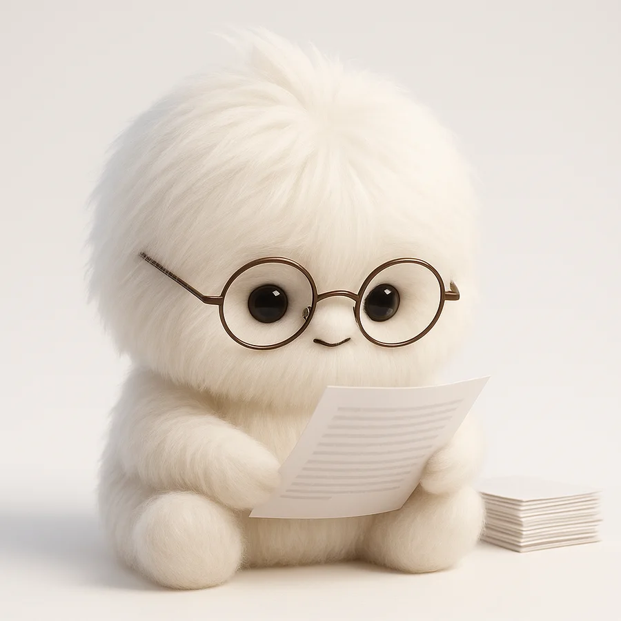 La mascotte OLA lit un document avec ses lunettes